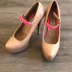 Tan and Neon Pink Heels